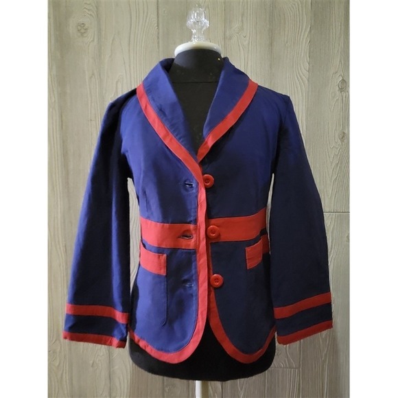 Liverpool Jackets & Blazers - NWT Anthropologie Tulle L Navy Blue & Red Trim Blazer Jacket 99299